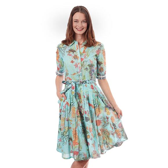 Dizzy-Lizzie Dresses & Skirts - Dizzy-Lizzie Mrs. Maisel Turquoise Sealife Dress Size Medium